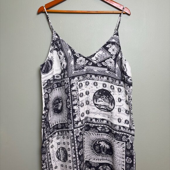 Desmond & Dempsey Women Linen Dress Size XL Midi Spaghetti Strap Tropical Beachy - Picture 2 of 16